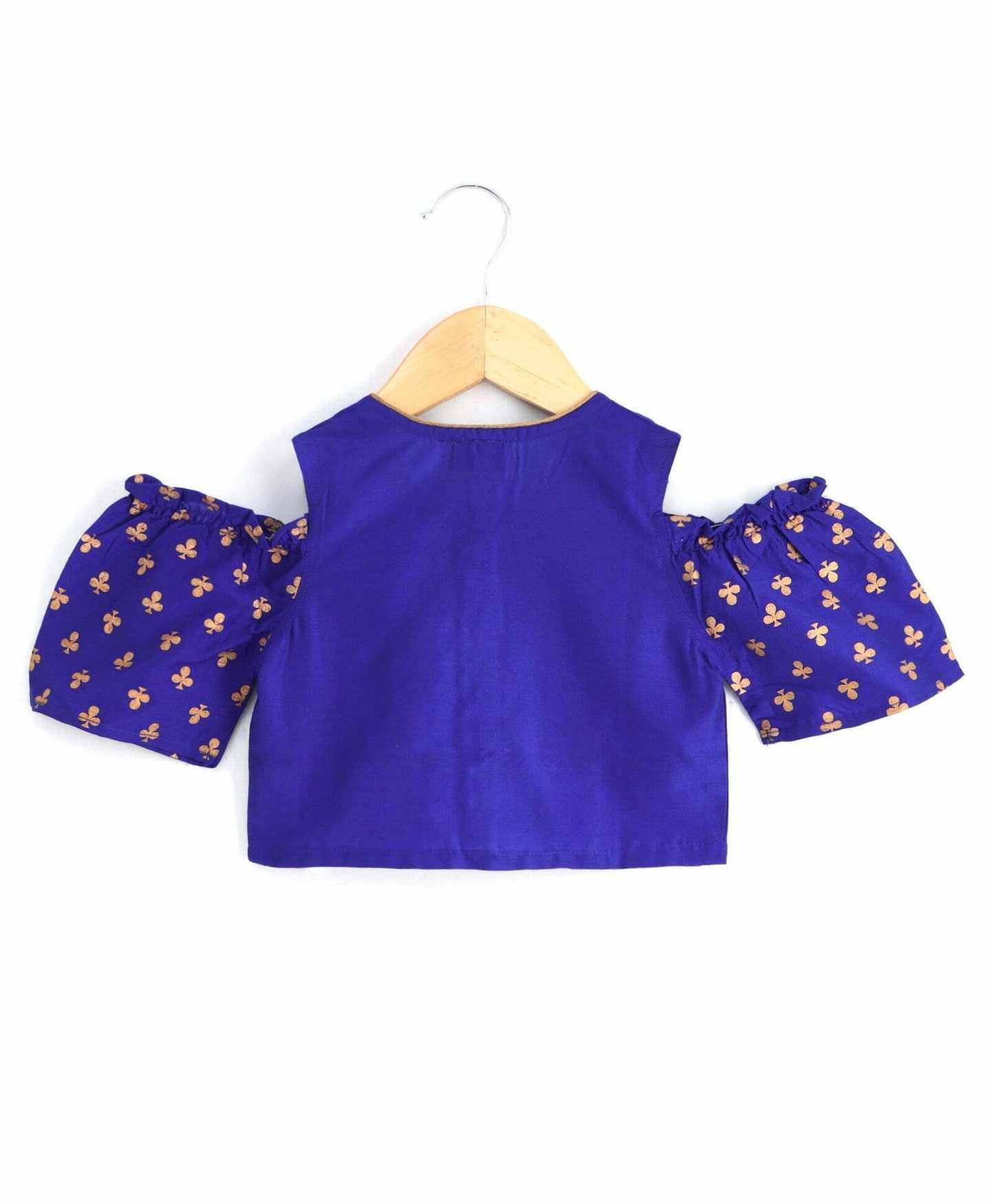 Girls Cold Shoulder Top With Dhoti Set-Blue Pink