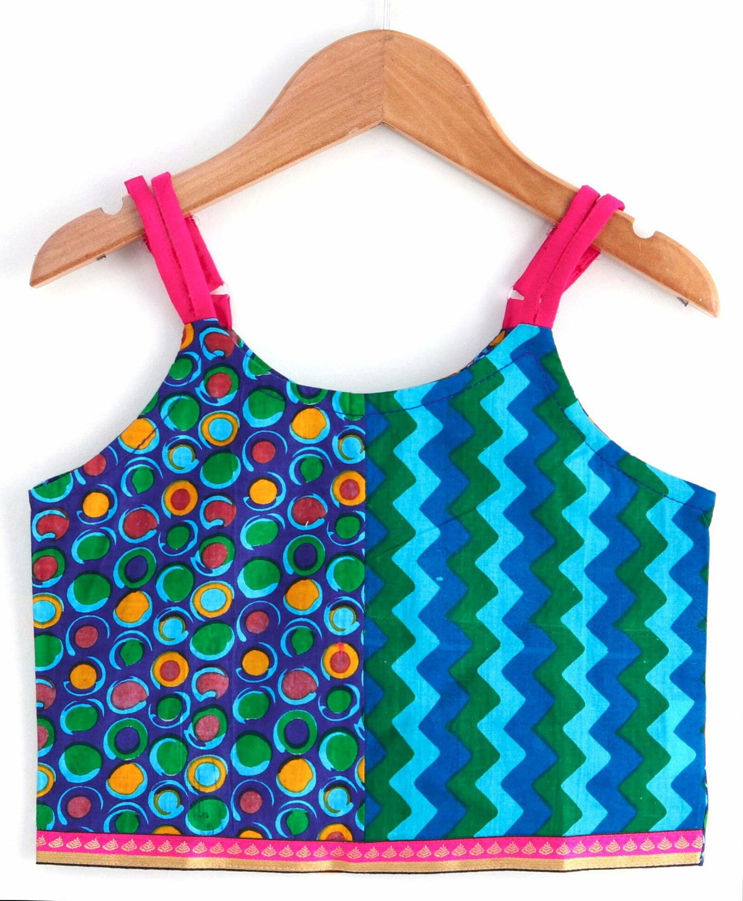 Girls Half And Half Top With Dhoti Set-Blue Pink