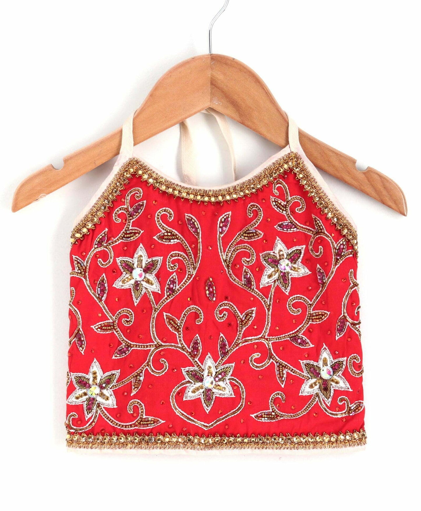 Girls Beadwork Embroidery Top With Dhoti Set-Red Green