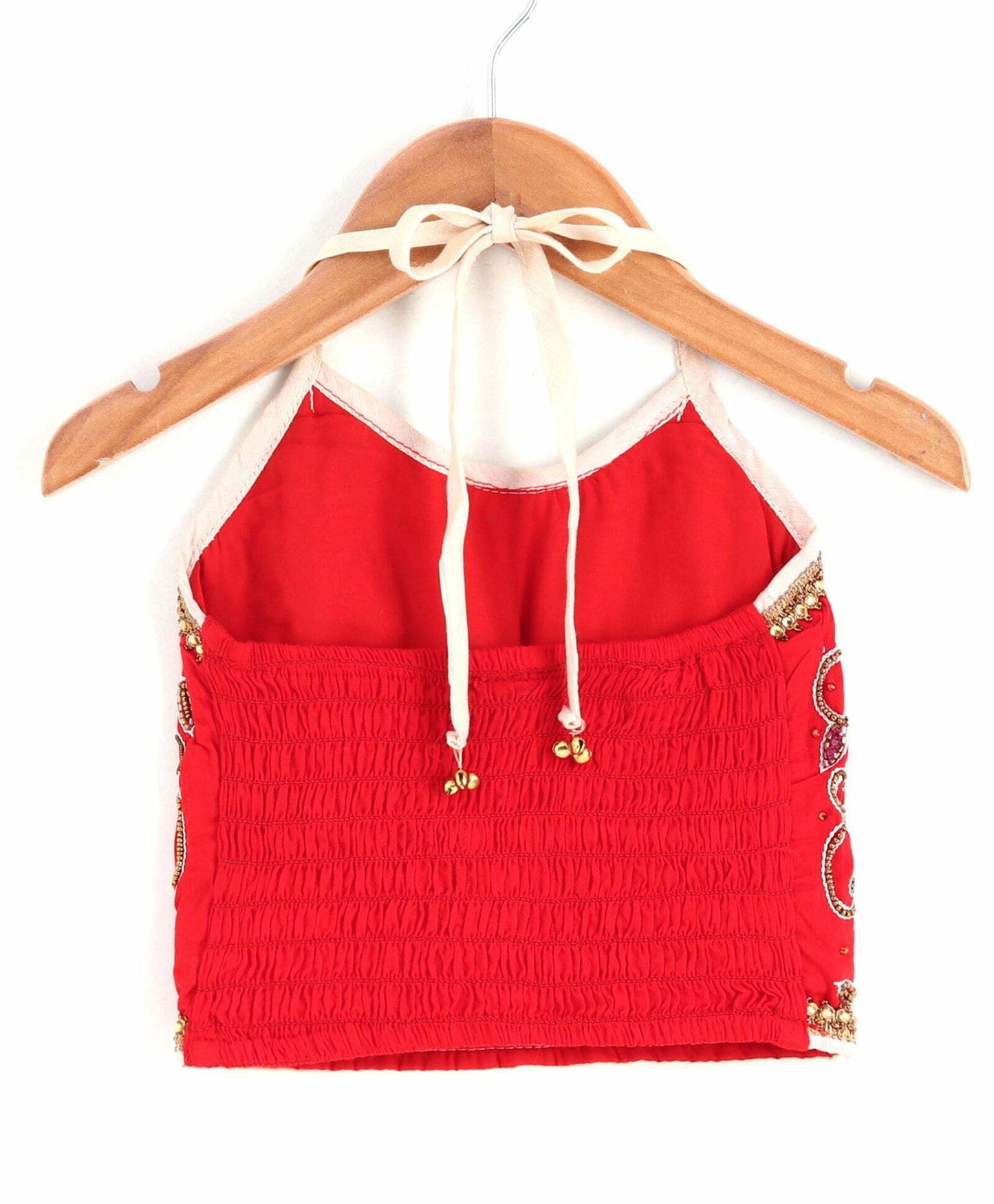 Girls Beadwork Embroidery Top With Dhoti Set-Red Green