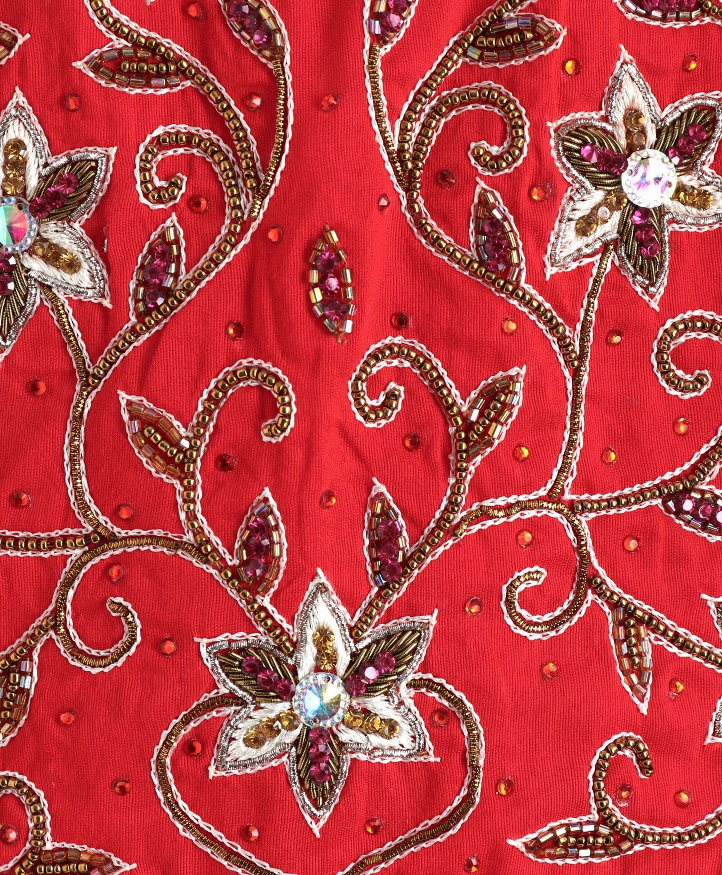 Girls Beadwork Embroidery Top With Dhoti Set-Red Green