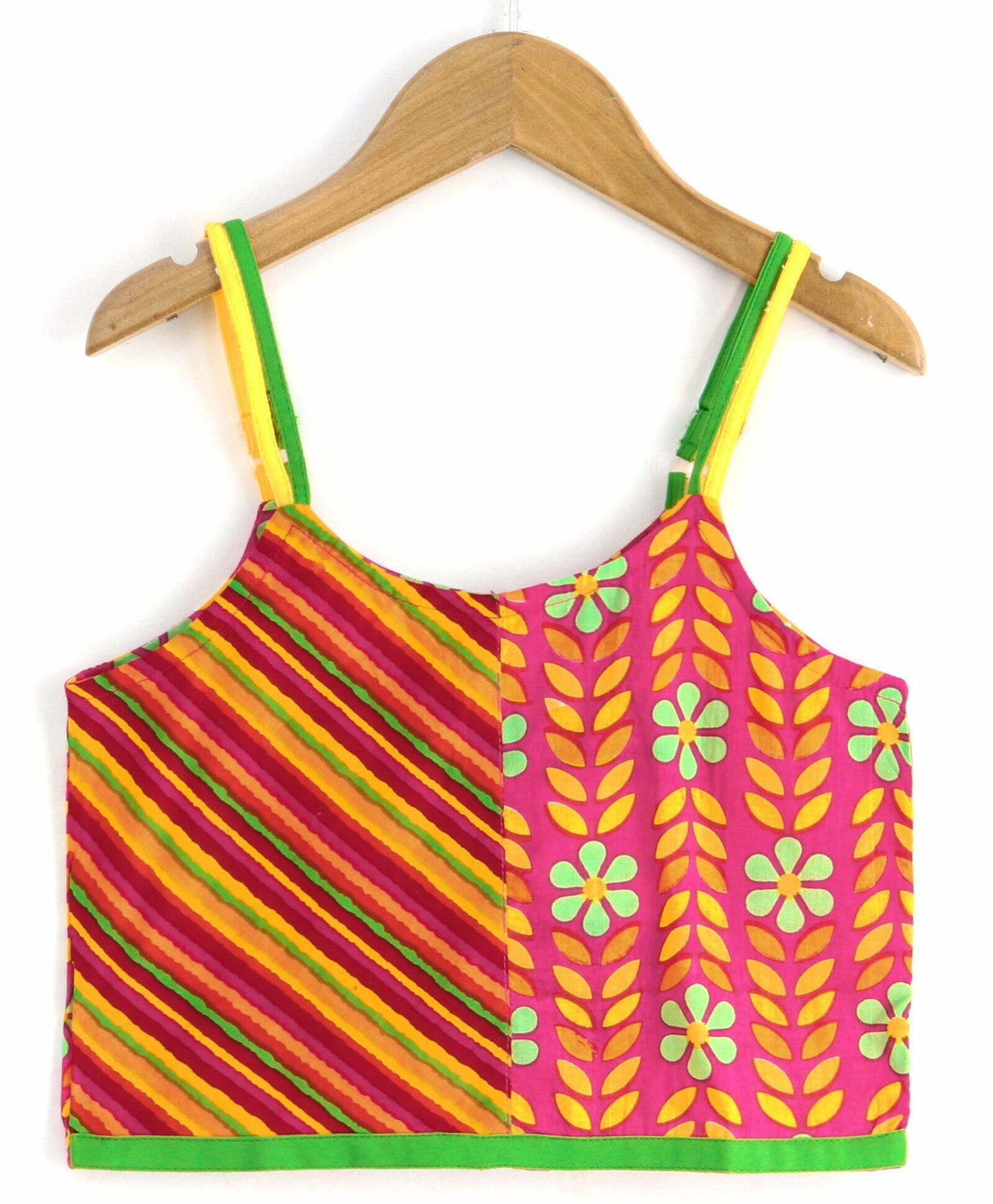 Girls Half And Half Top With Dhoti Set-Pink Yellow