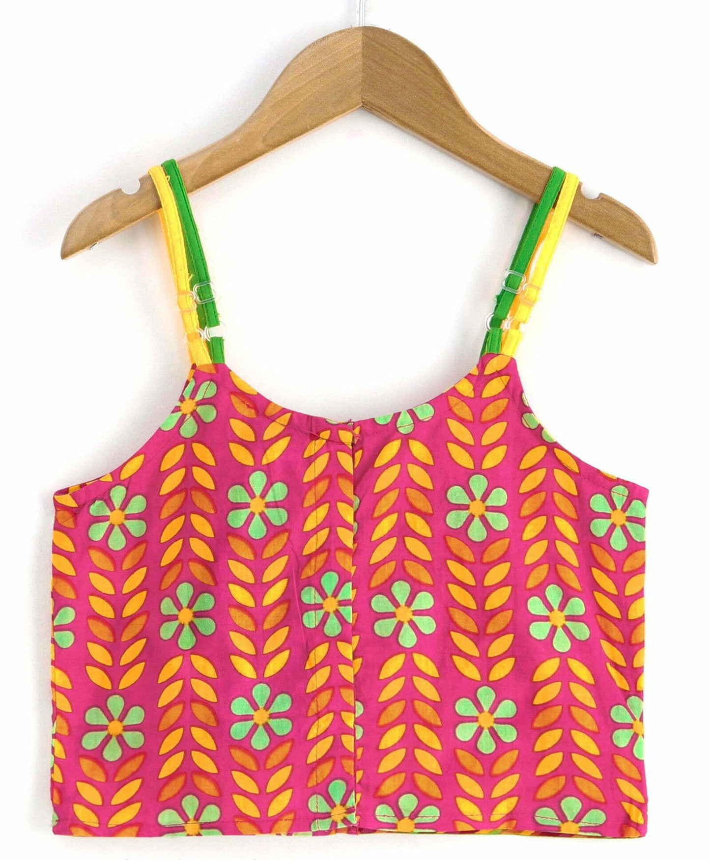 Girls Half And Half Top With Dhoti Set-Pink Yellow