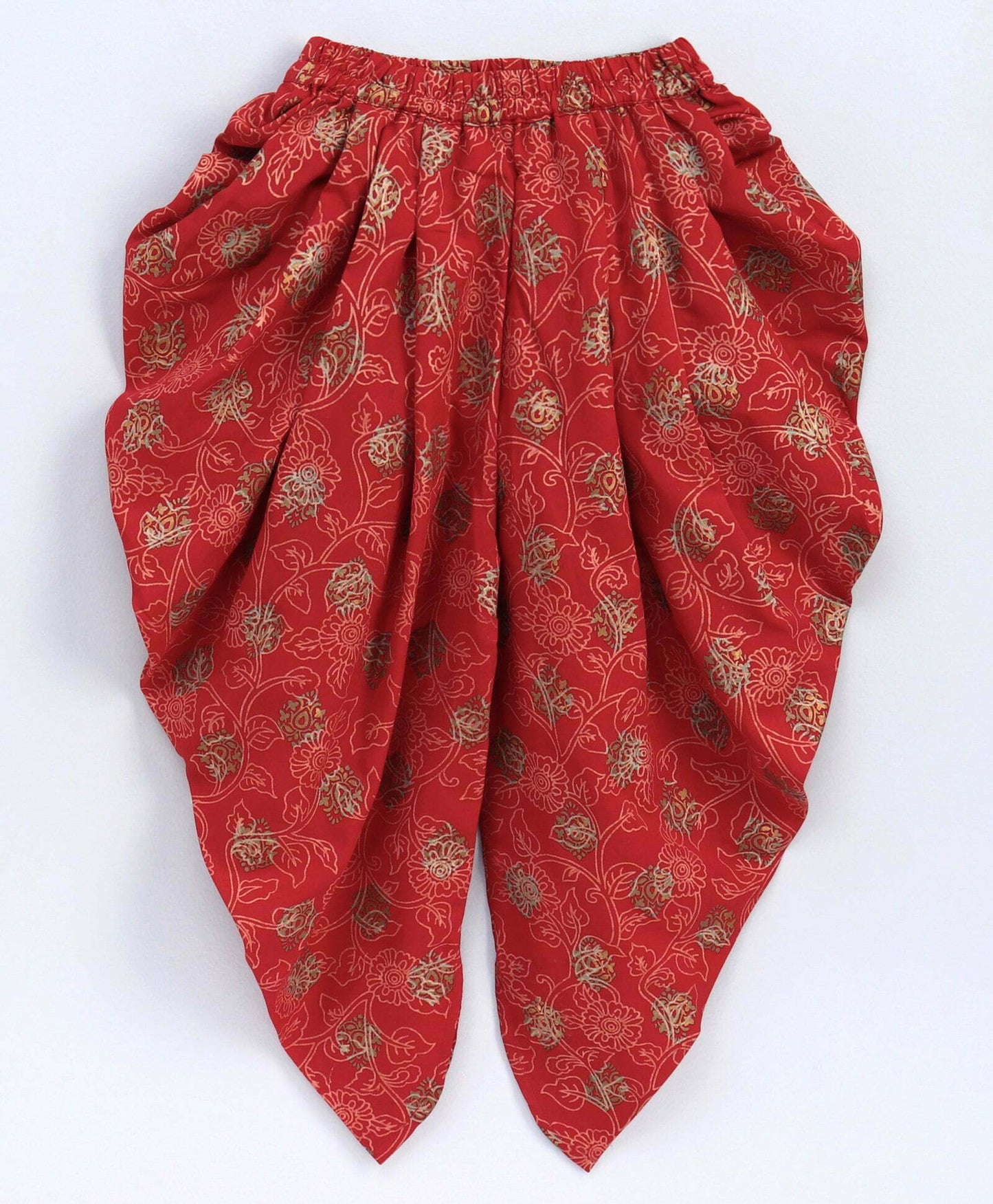 Girls Layered Top With Dhoti Set-Off White And Red