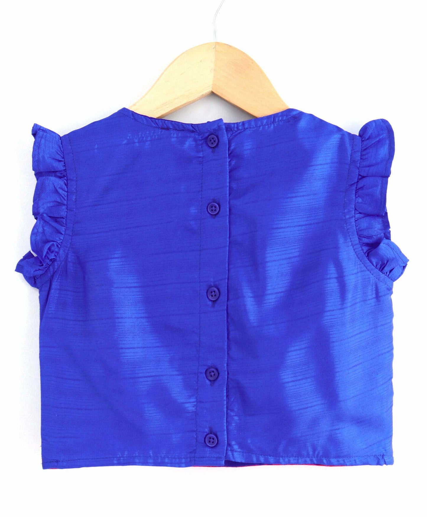 Girls Embroidered Neckline Top With Dhoti Set-Blue And Orange