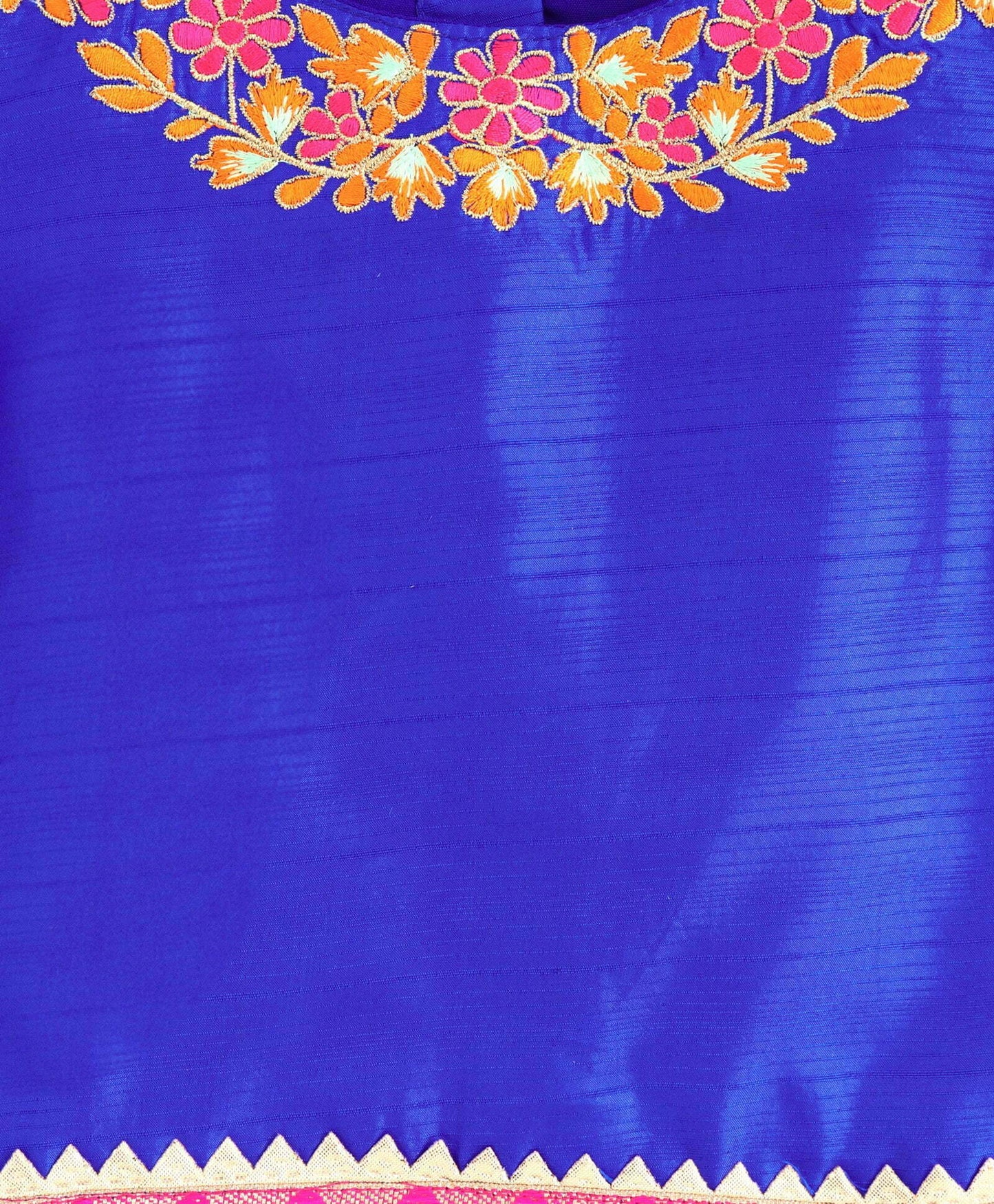 Girls Embroidered Neckline Top With Dhoti Set-Blue And Orange