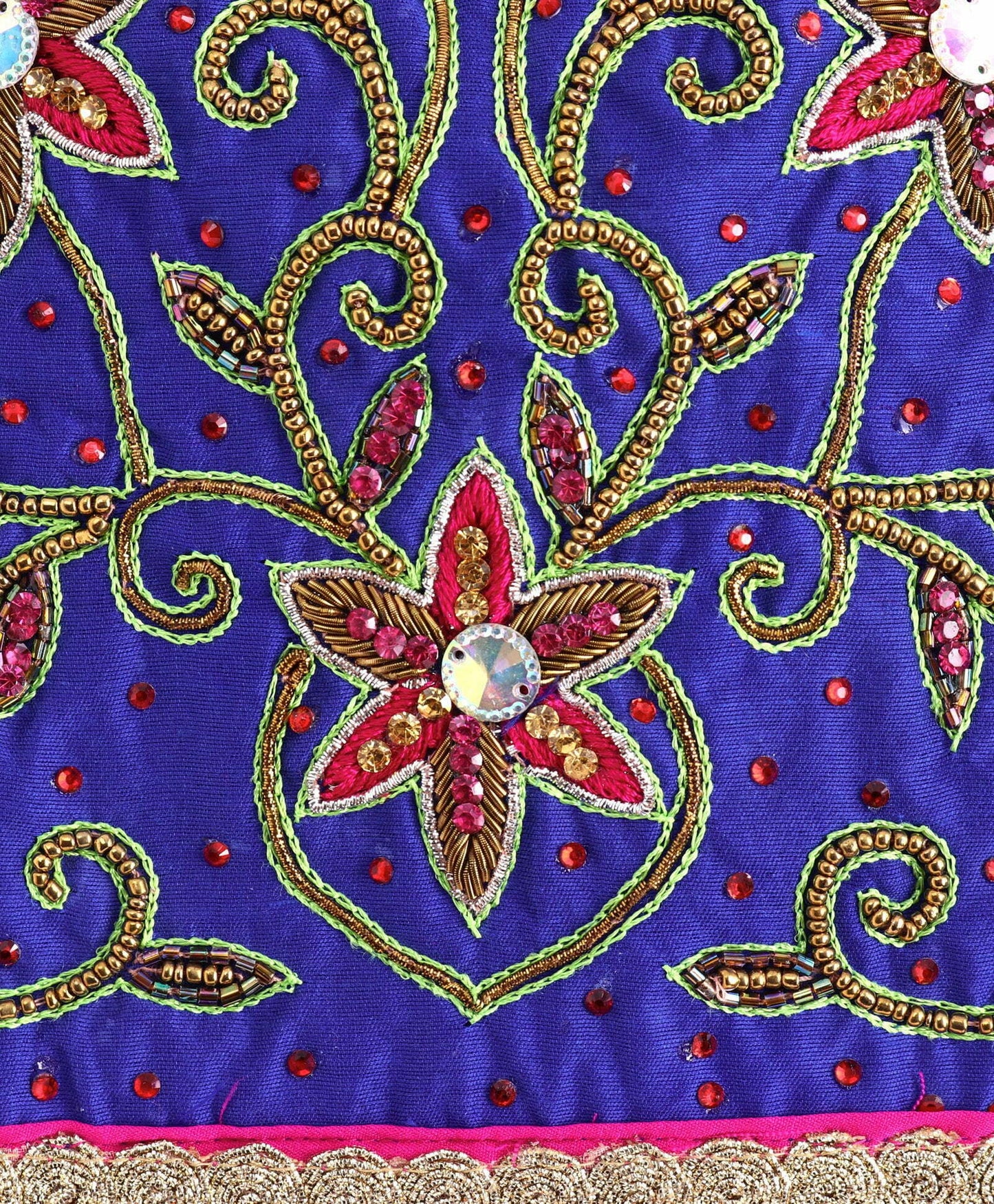 Girls Beadwork Embroidery Top With Dhoti Set-Blue And Orange