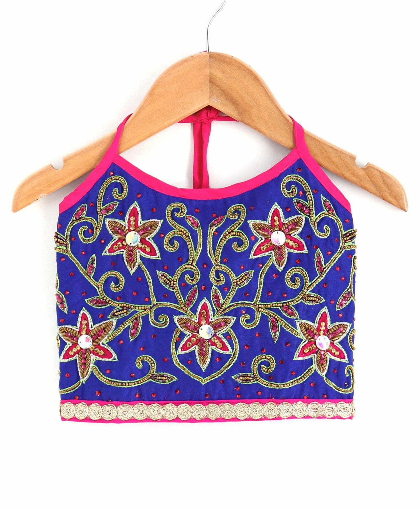 Girls Beadwork Embroidery Top With Dhoti Set-Blue And Orange