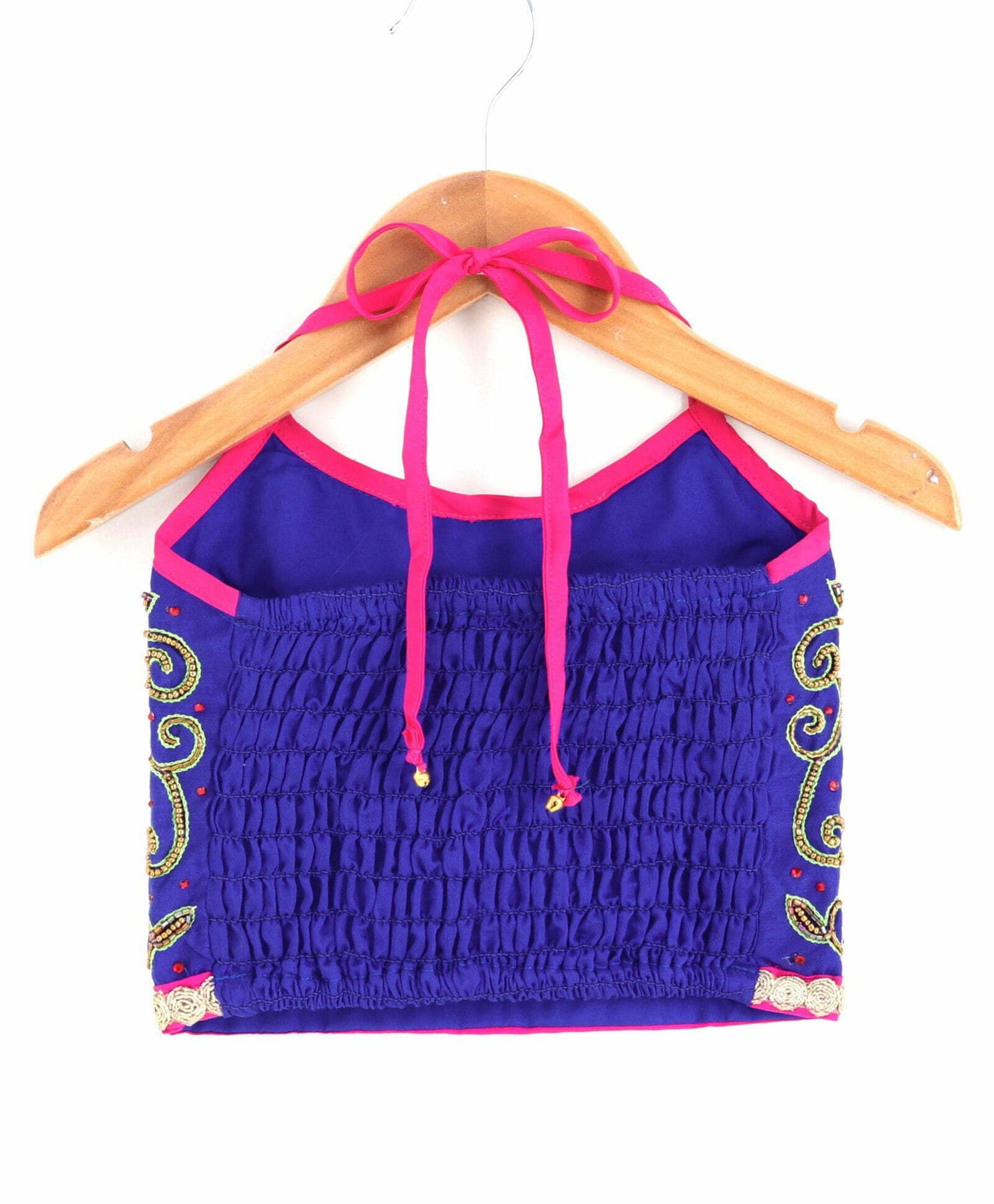 Girls Beadwork Embroidery Top With Dhoti Set-Blue And Orange