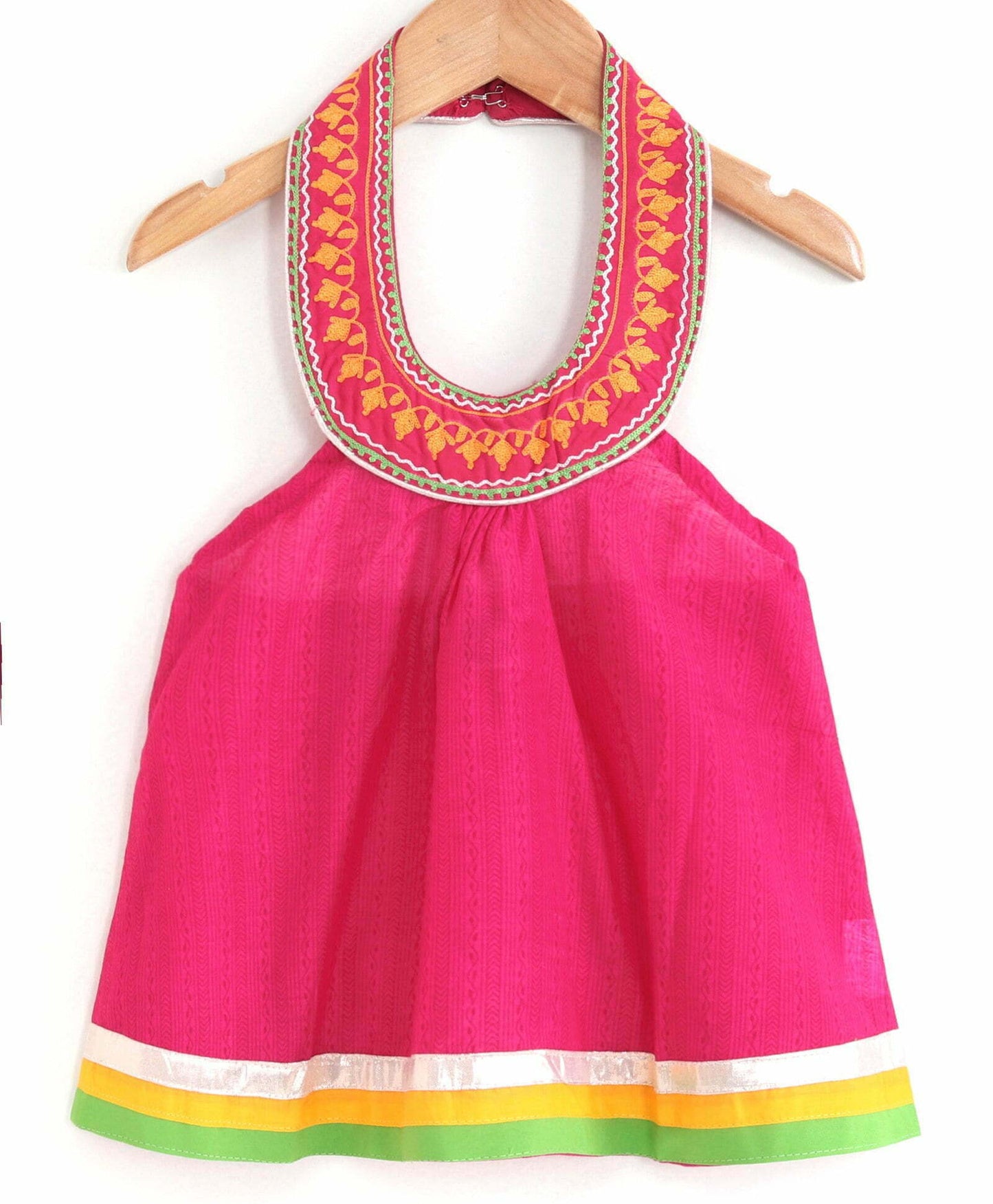 Girls Embroidered Halter Neck And Dhoti Set -Pink