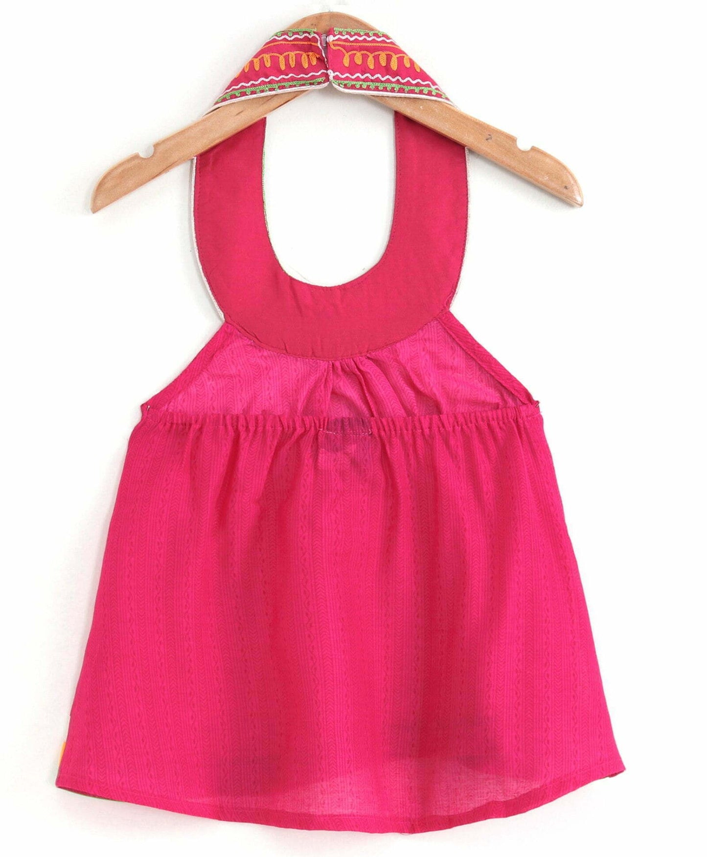 Girls Embroidered Halter Neck And Dhoti Set -Pink