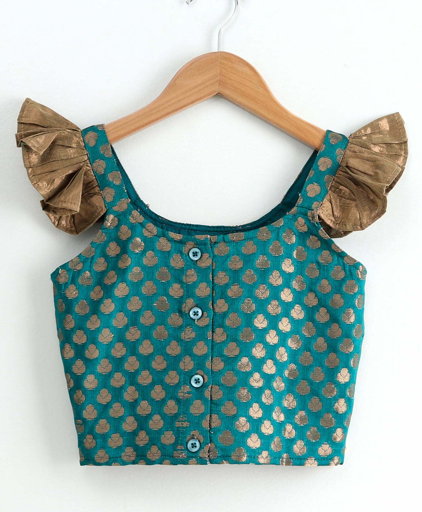 Girls Brocade Top With Designer Dhoti - Green & Red