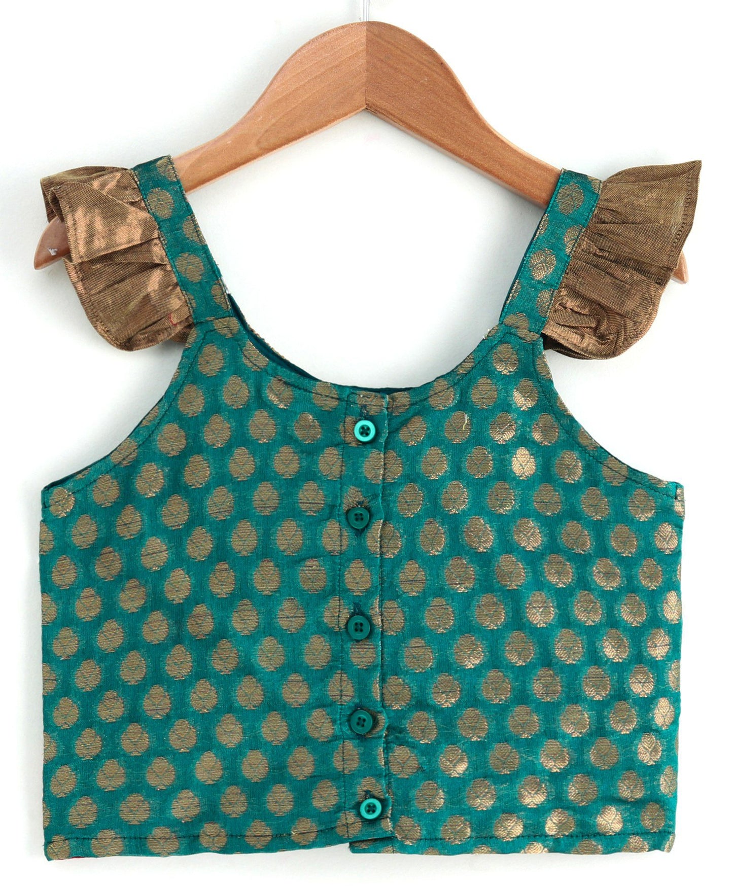 Girls Brocade Top With Designer Dhoti - Green & Red