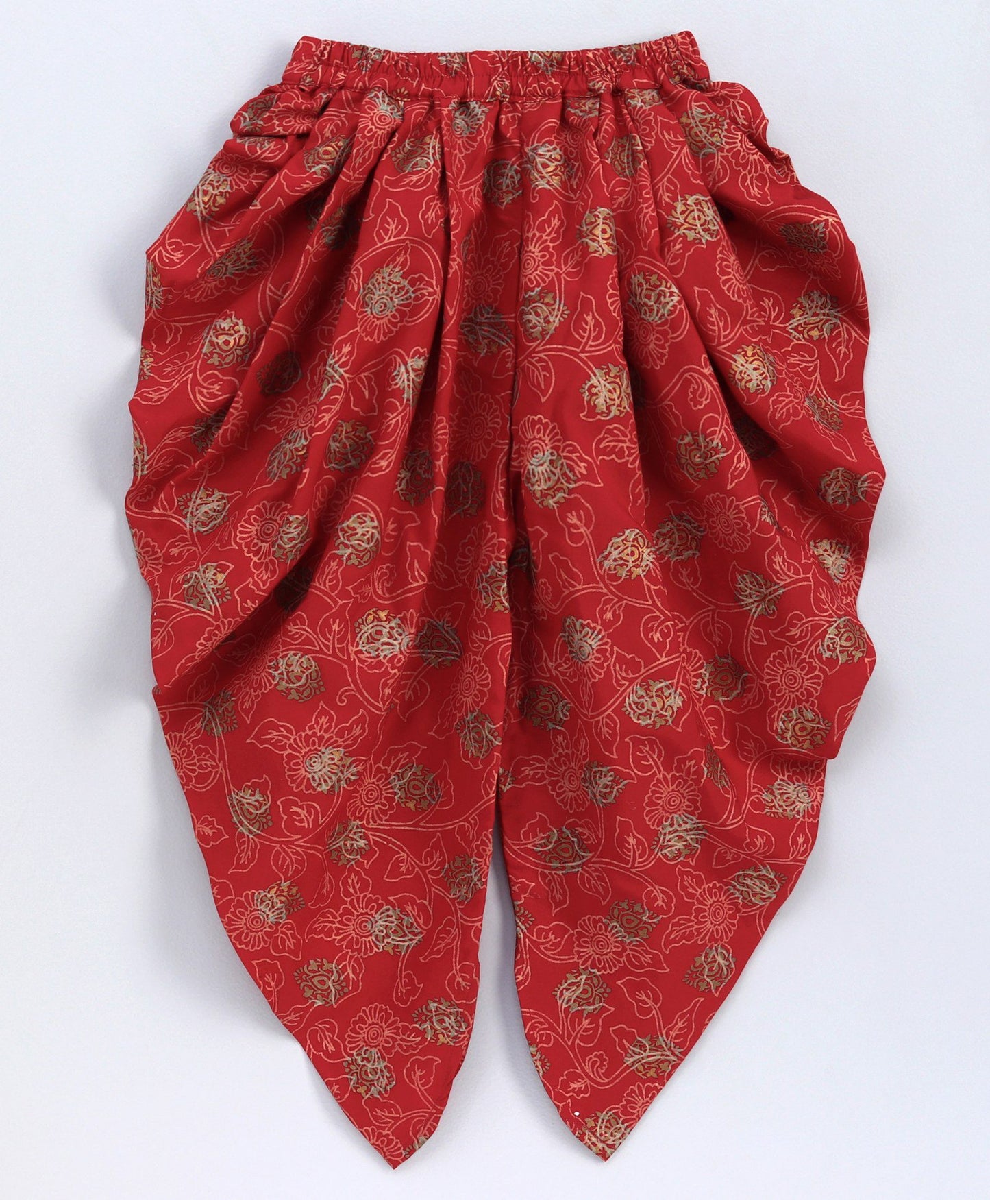 Girls Brocade Top With Designer Dhoti - Green & Red