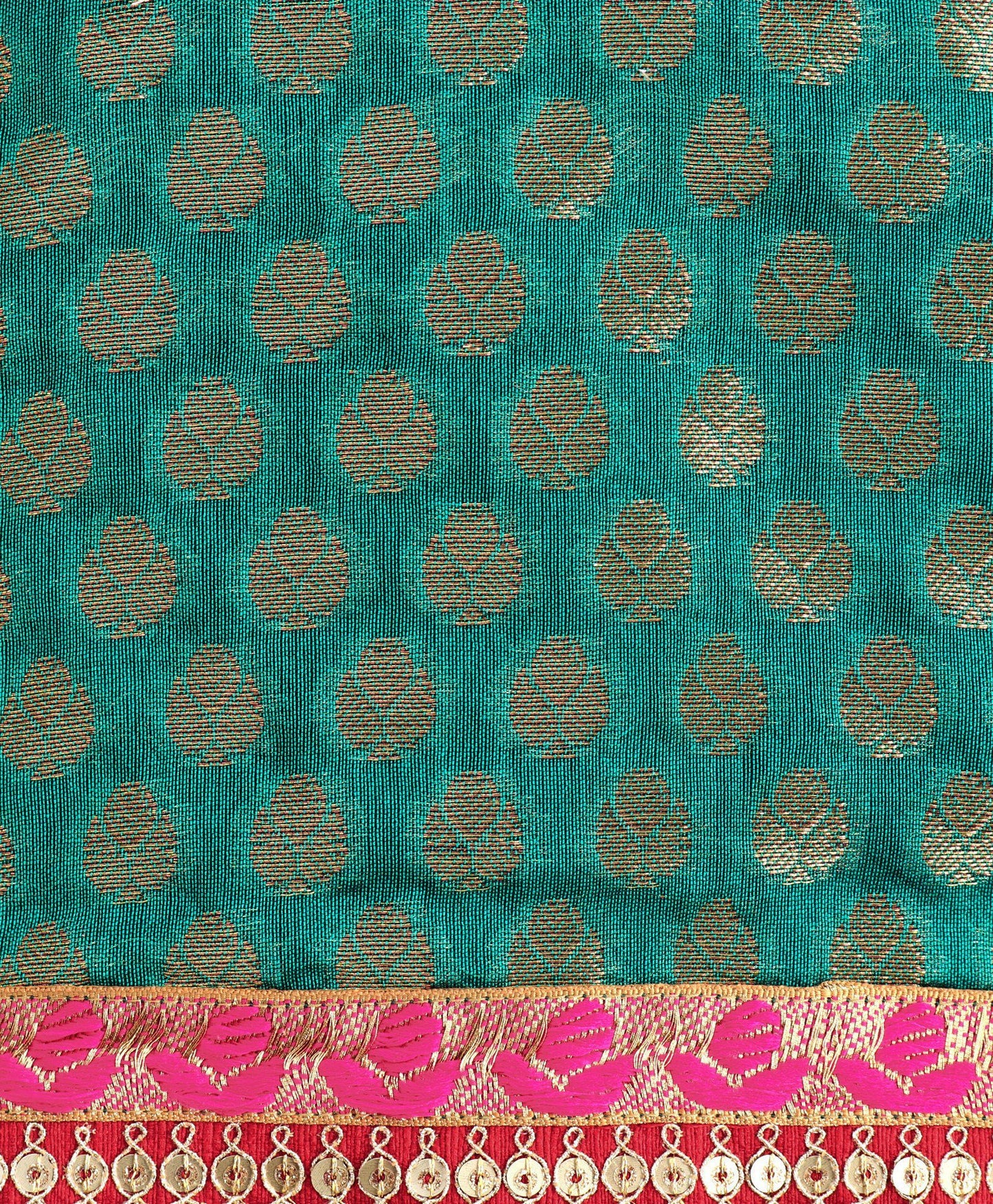 Girls Brocade Top With Designer Dhoti - Green & Red
