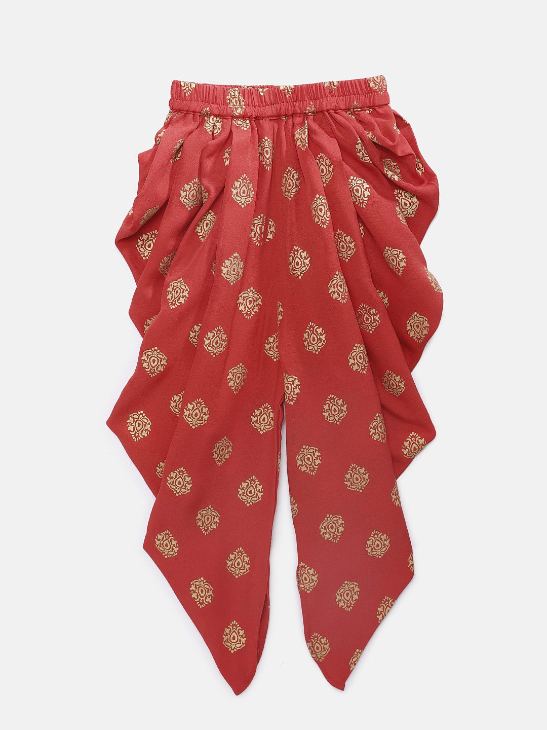 Twisha Girls Embellished Top With Printed Dhoti Pants - Off White & Red