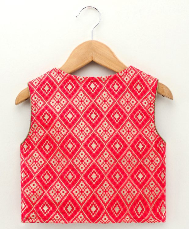 Twisha Girls Smart Bow And Tassles Details Top With Printed Dhoti- Red & Yellow