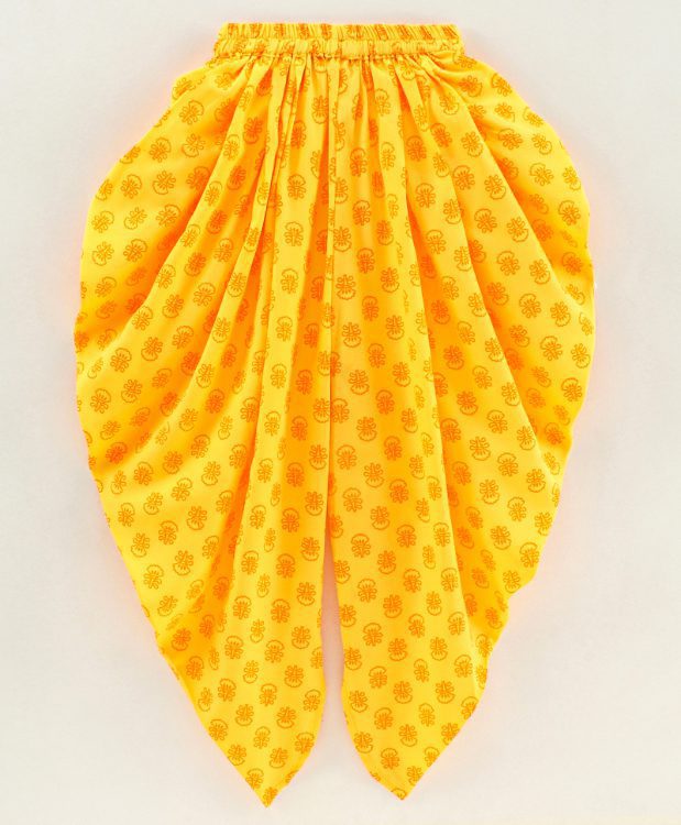 Twisha Girls Smart Bow And Tassles Details Top With Printed Dhoti- Red & Yellow