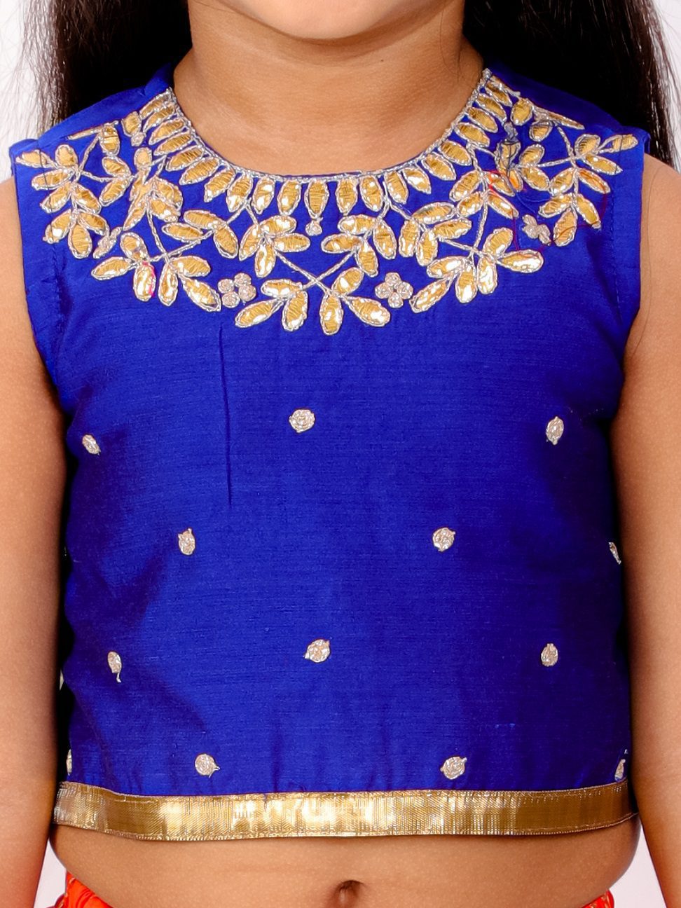 Twisha Girls Embroidered Top And Printed Dhoti- Blue & Orange