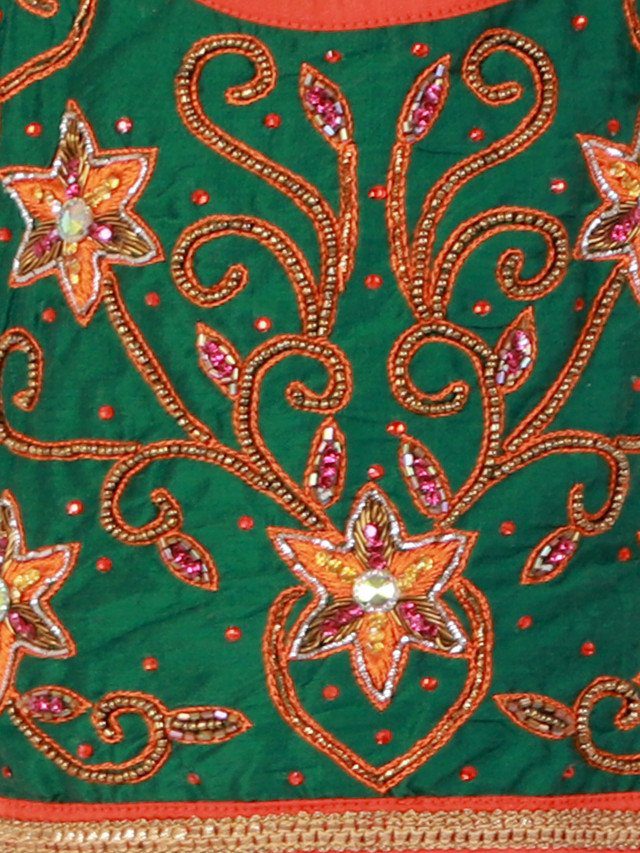 Twisha Girls Hand Embroidery Tie Up Top with dolphin printed Dhoti set-Green& Pink