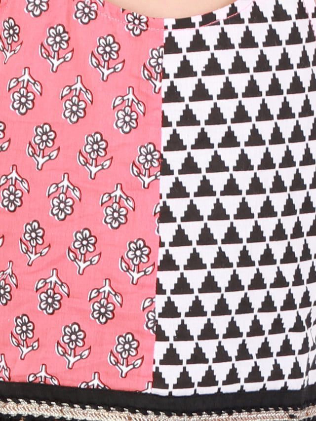 Twisha Girls half & half print top with printed Dhoti set - Pink & Black