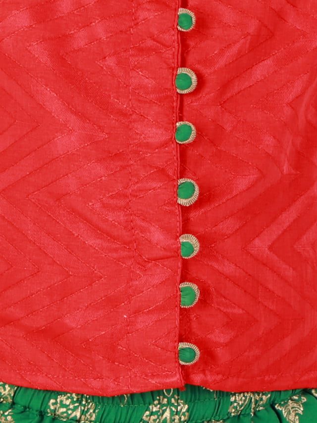 Girls Incut Style Top with Printed Dhoti Red & Green