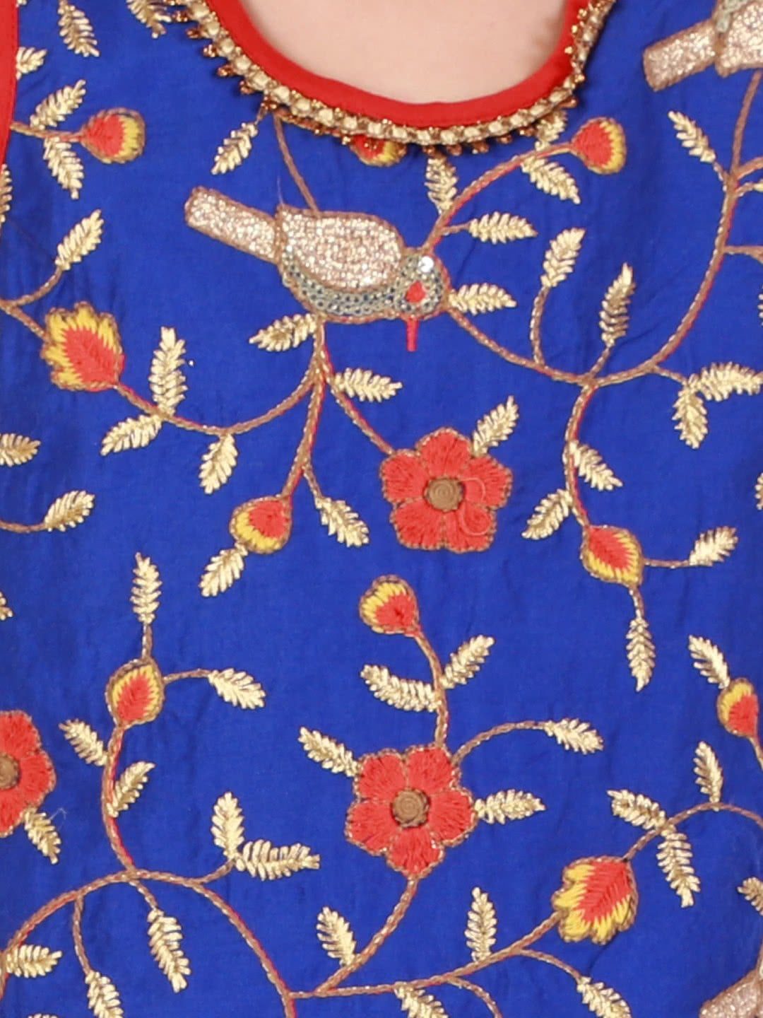 Girls Embroidered Kurti With Designer Dhoti-Blue & Red