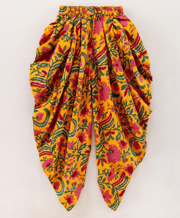 Twisha Girls chevron design top with printed dhoti-Red And Yellow