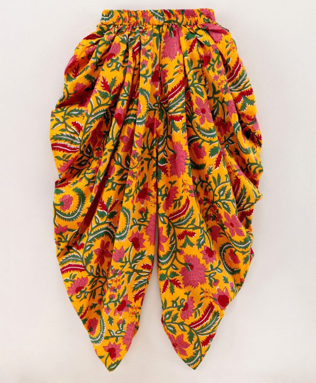 Twisha Girls chevron design top with printed dhoti-Red And Yellow