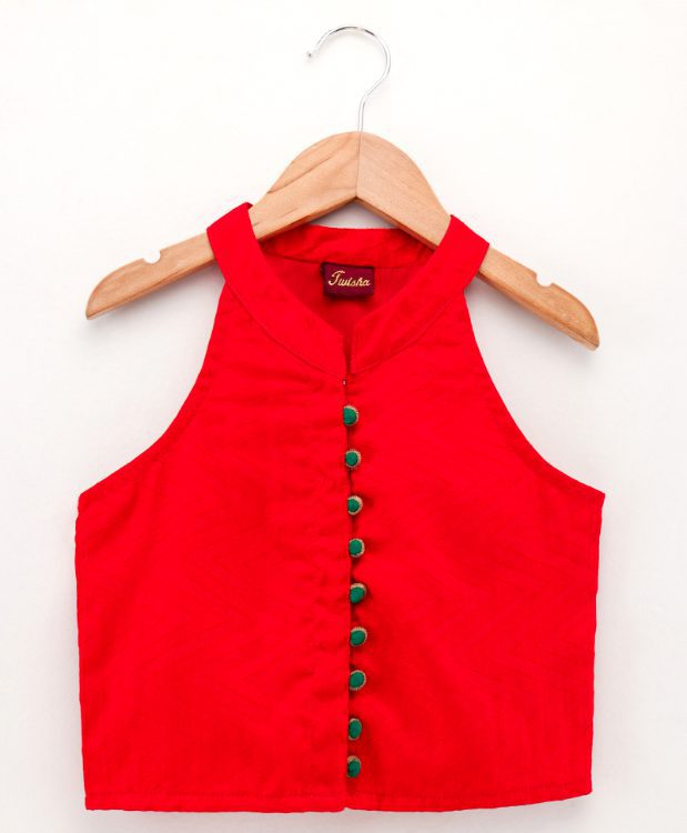Twisha Girls chevron design top with printed dhoti-Red And Yellow