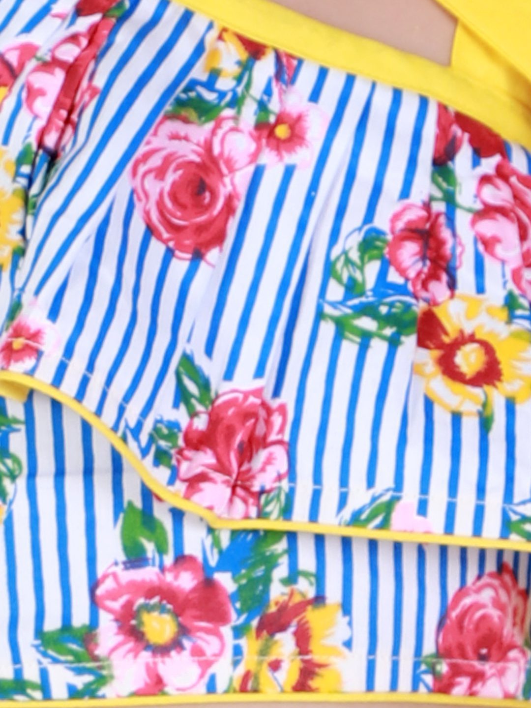 Twisha Girls Printed One Shoulder Top With Printed Dhoti - White & Yellow