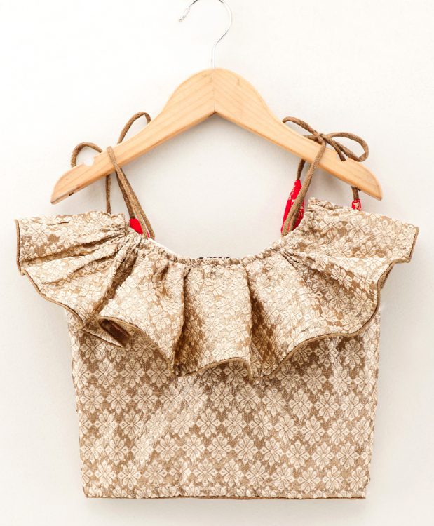 Twisha Girls Frill Top With Dhoti and Tie Up tassles- Beige & Red