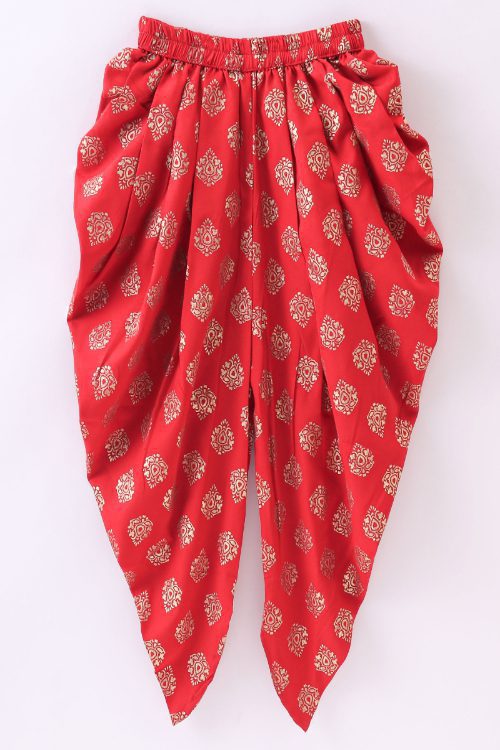 Twisha Girls Top & Printed Dhoti Pants - Red & Blue