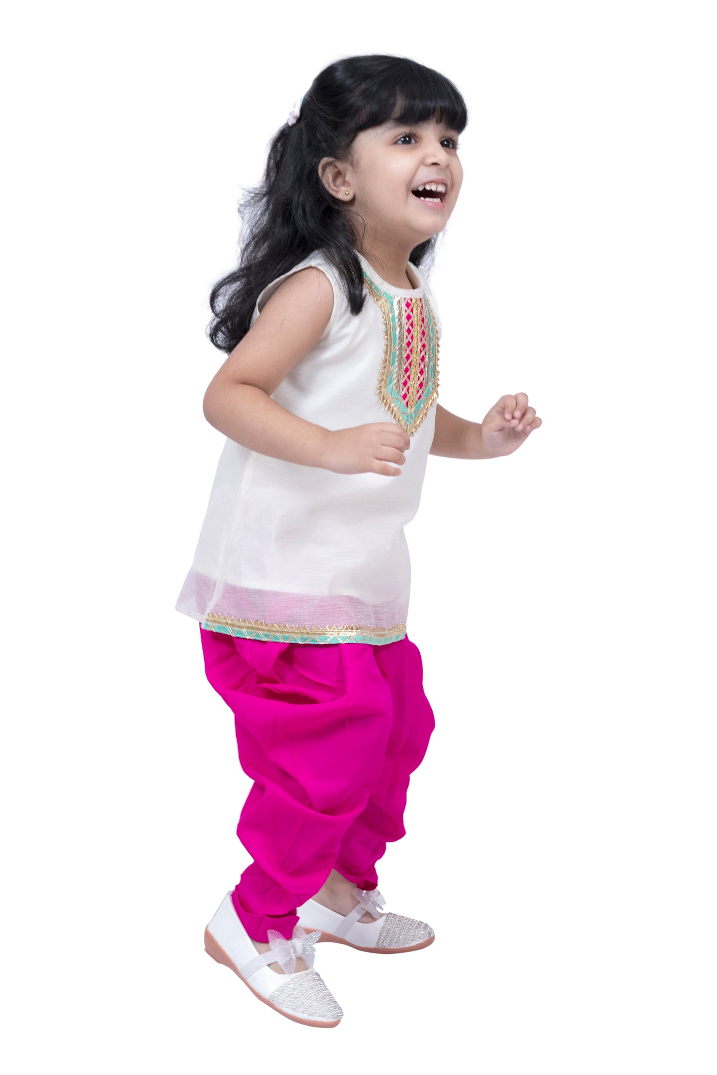Twisha Sleeveless Embellished Top with Dhoti -White & Pink