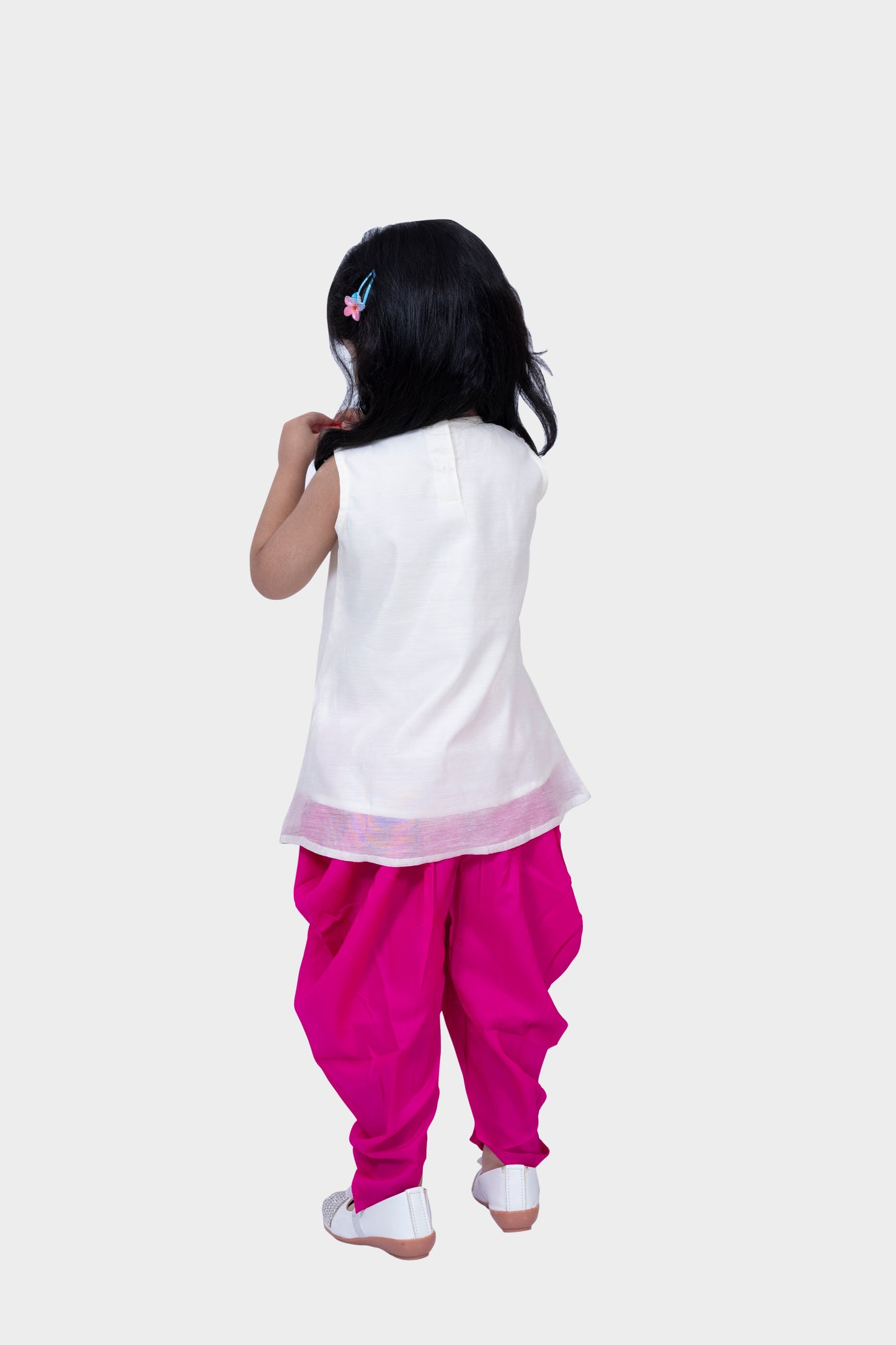 Twisha Sleeveless Embellished Top with Dhoti -White & Pink