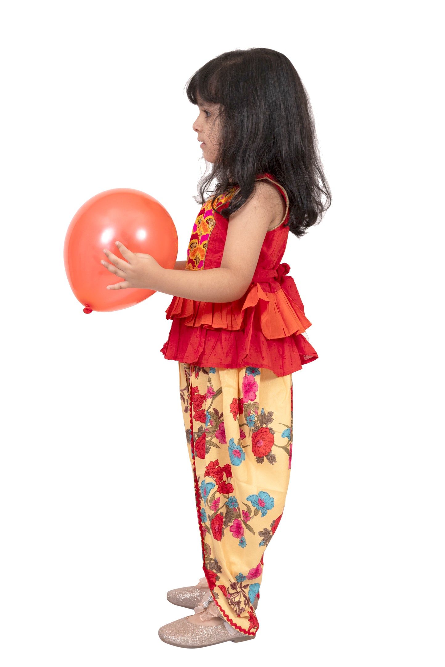 Twisha Cotton Sleeveless Embroidered Top with Dhoti -Orange & Yellow