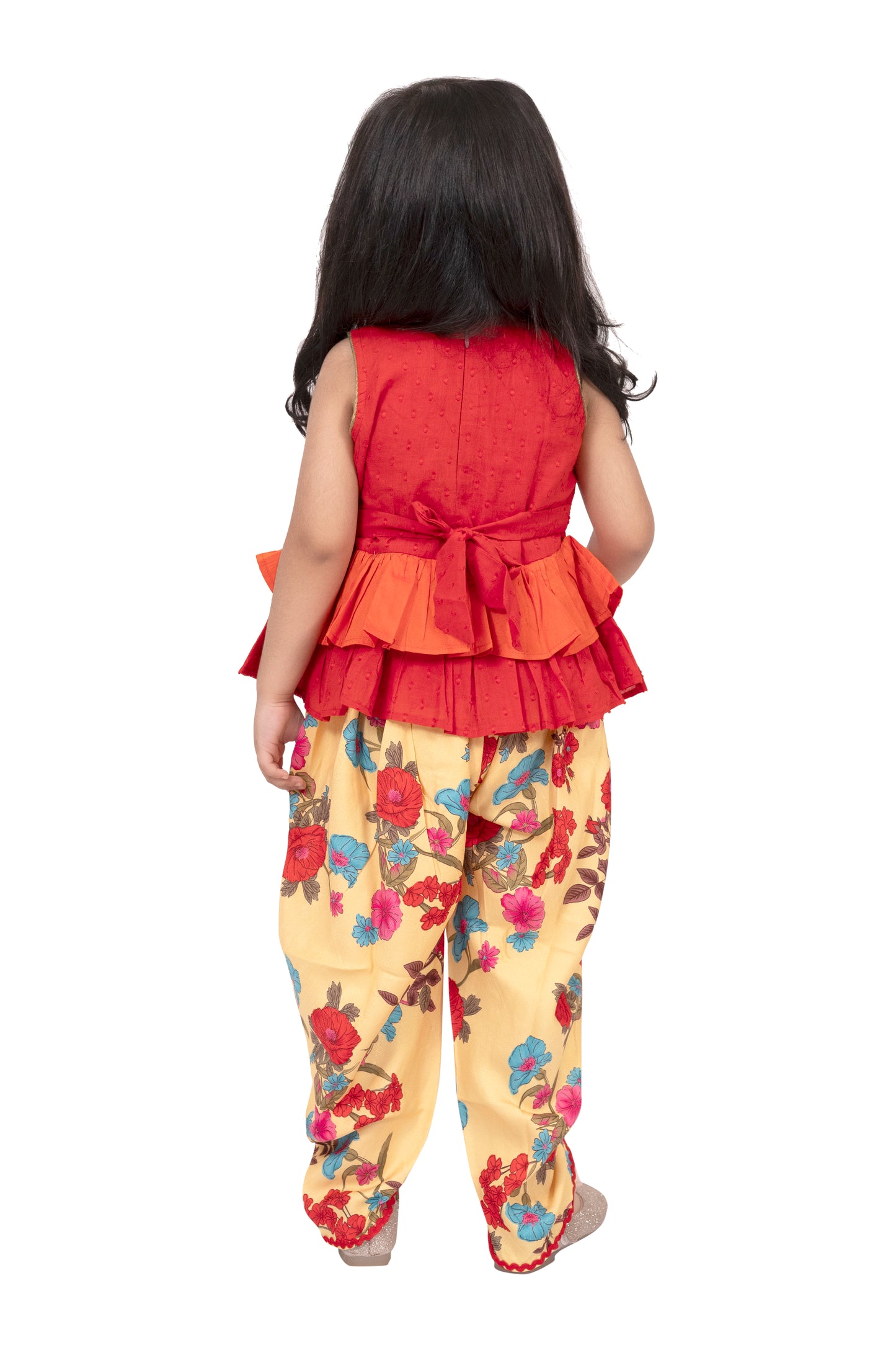 Twisha Cotton Sleeveless Embroidered Top with Dhoti -Orange & Yellow