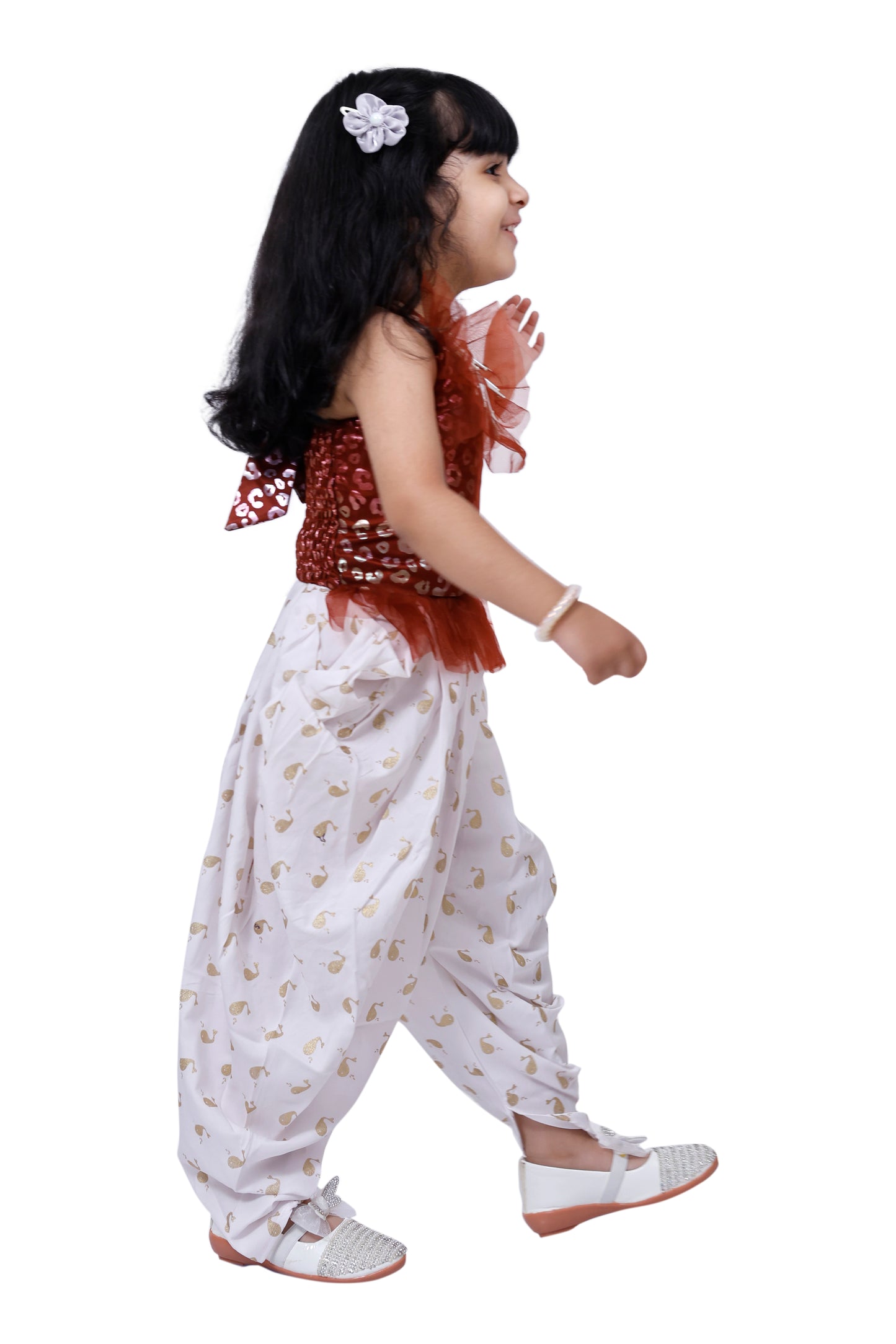 Twisha Sleeveless All over Printed Top with Dhoti -Brown & White
