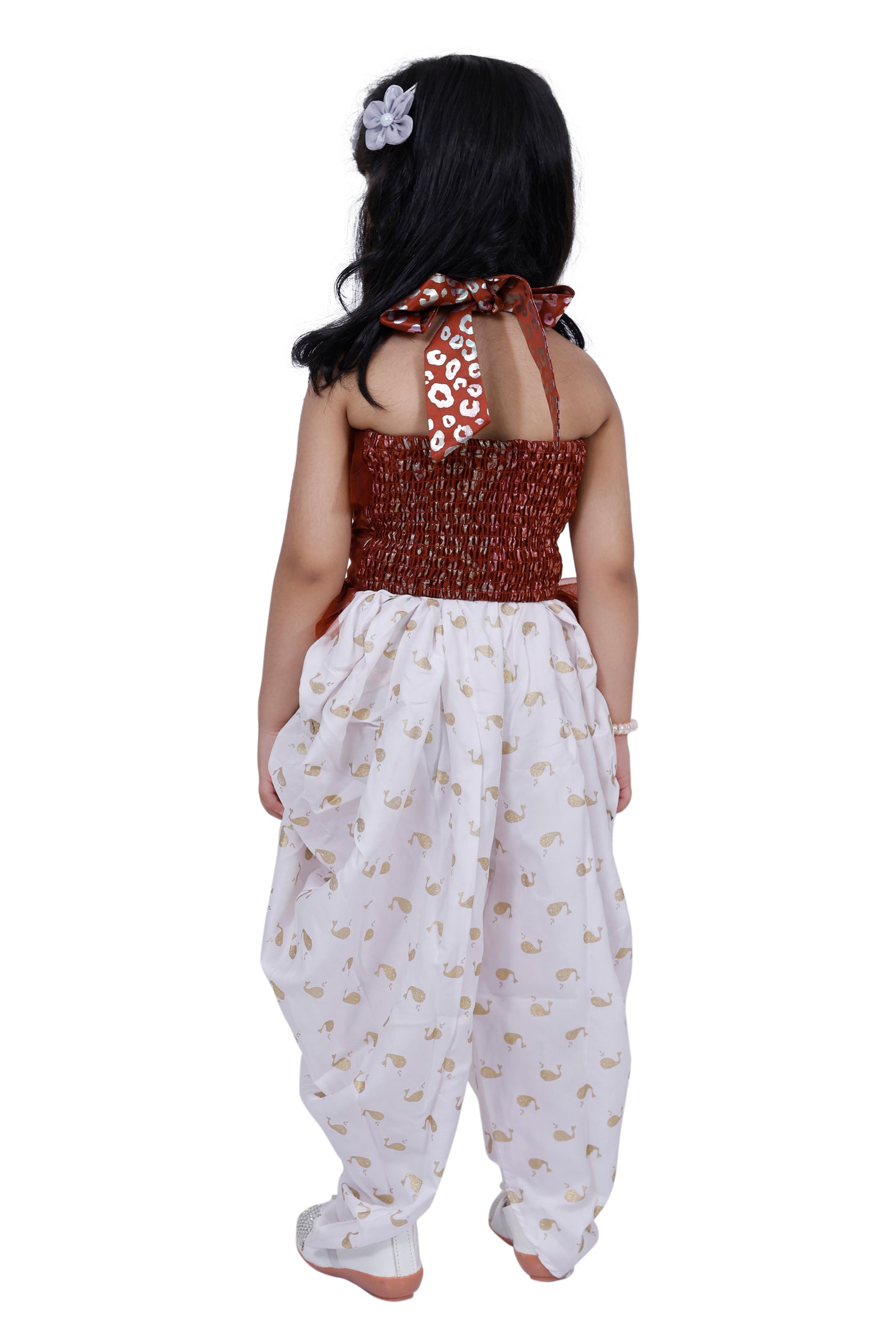 Twisha Sleeveless All over Printed Top with Dhoti -Brown & White