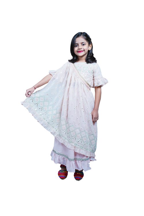 Twisha Embroidered frill Top with Ghagra And Cape-Peach