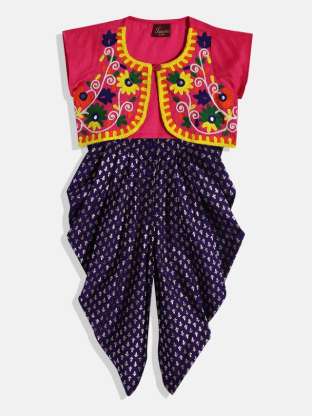 Twisha Girls Floral Embroiderd Jacket with Printed Jumpsuit - Purple & Pink