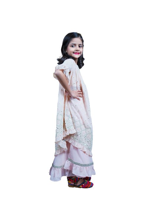Twisha Embroidered frill Top with Ghagra And Cape-Peach