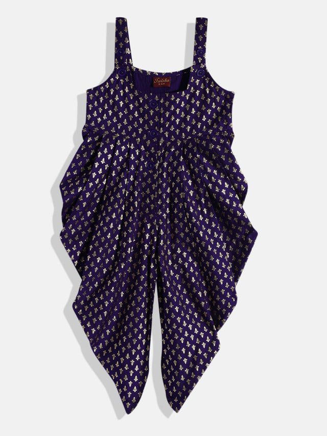 Twisha Girls Floral Embroiderd Jacket with Printed Jumpsuit - Purple & Pink