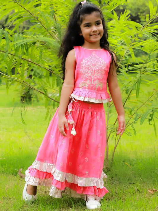 Twisha Exclusive Elephant Print Peplum with deatil Ghagra-Coral