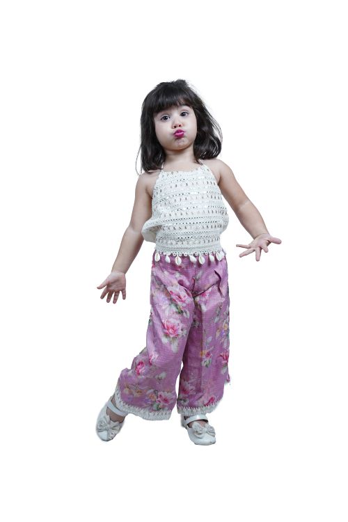 Twisha white Embroidered Top With floral printed kota Palazzo - White & Pink