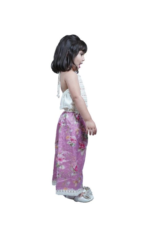 Twisha white Embroidered Top With floral printed kota Palazzo - White & Pink