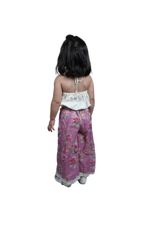 Twisha white Embroidered Top With floral printed kota Palazzo - White & Pink