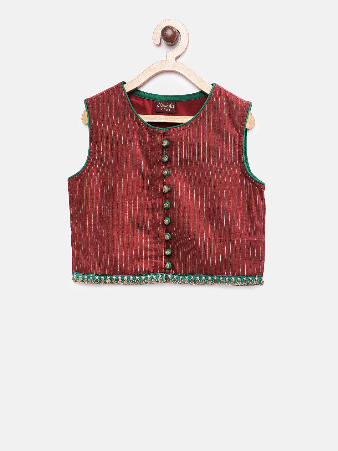 Twisha Girls Top With Potli Button Details & Printed Dhoti - Maroon & Green