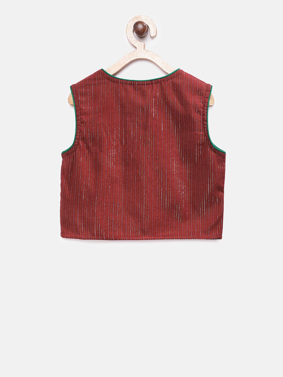 Twisha Girls Top With Potli Button Details & Printed Dhoti - Maroon & Green