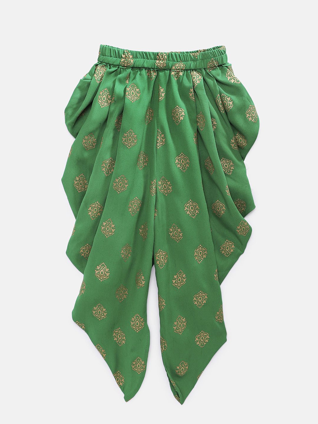 Twisha Girls Top With Potli Button Details & Printed Dhoti - Maroon & Green